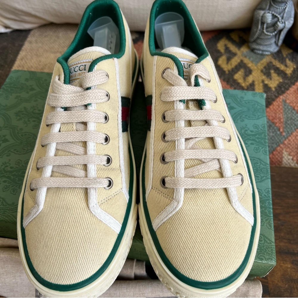 Gucci 1977 Tennis Canvas Low-Top Green/Red Web Sneakers Gucci 8 (US8.5) - Picture 7 of 17